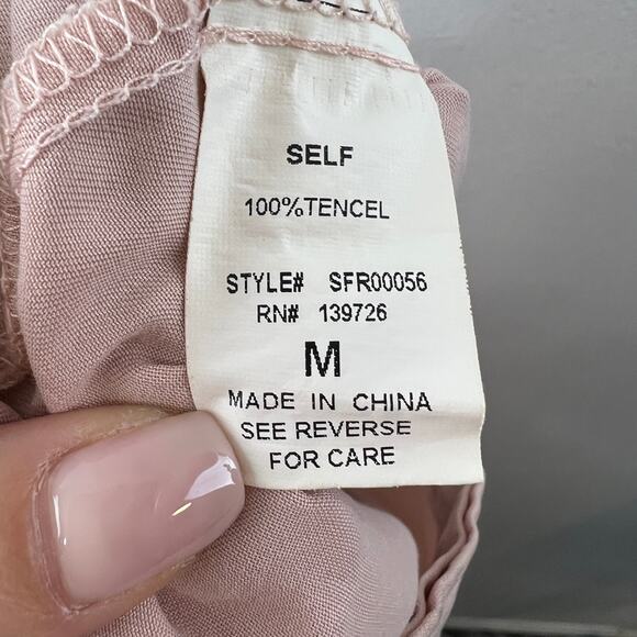 Honey Punch Pink Nude Tencel Chambray 1/4 Button-Front Sleeveless Jumpsuit M - Picture 12 of 13